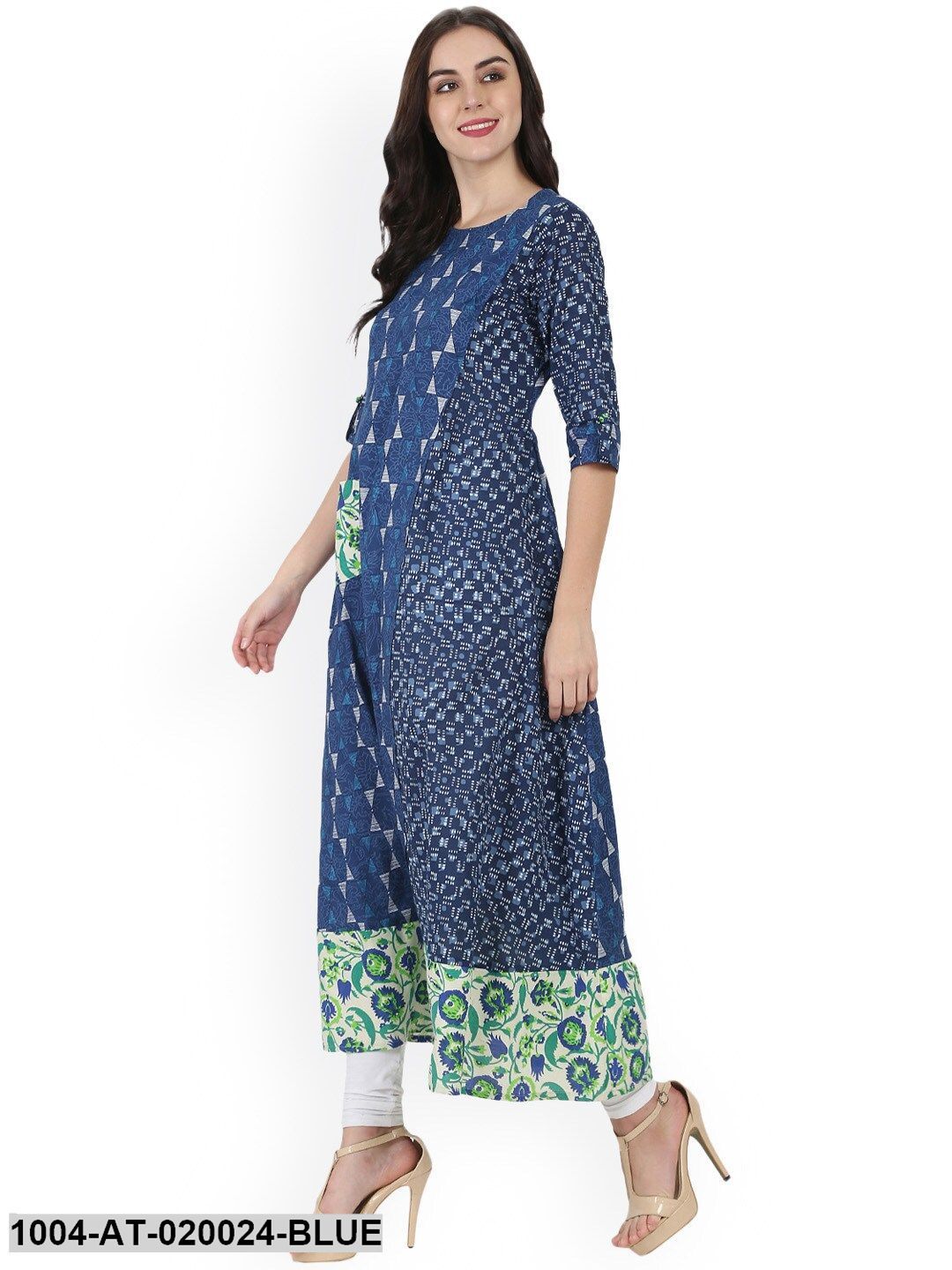 Blue Printed A-Line Kurta