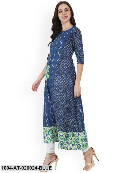 Blue Printed A-Line Kurta