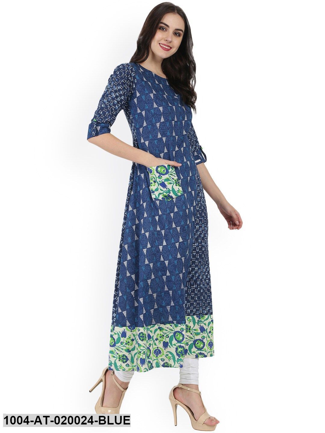 Blue Printed A-Line Kurta