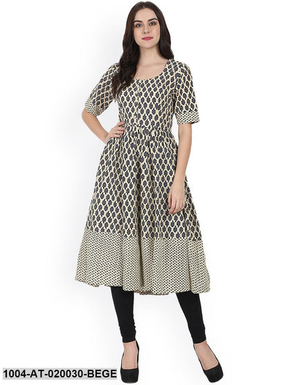 Beige Printed Anarkali Kurta