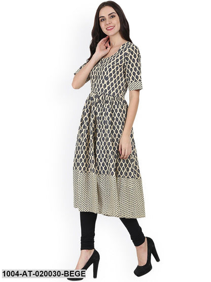 Beige Printed Anarkali Kurta