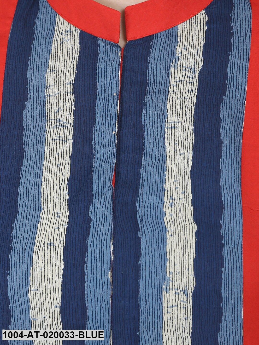 Blue & Red Printed Straight Kurta