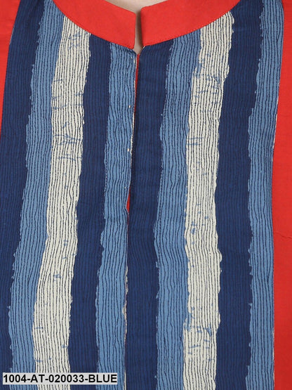 Blue & Red Printed Straight Kurta