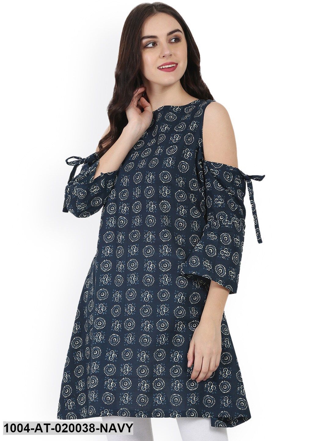 Navy Printed A-Line Kurta