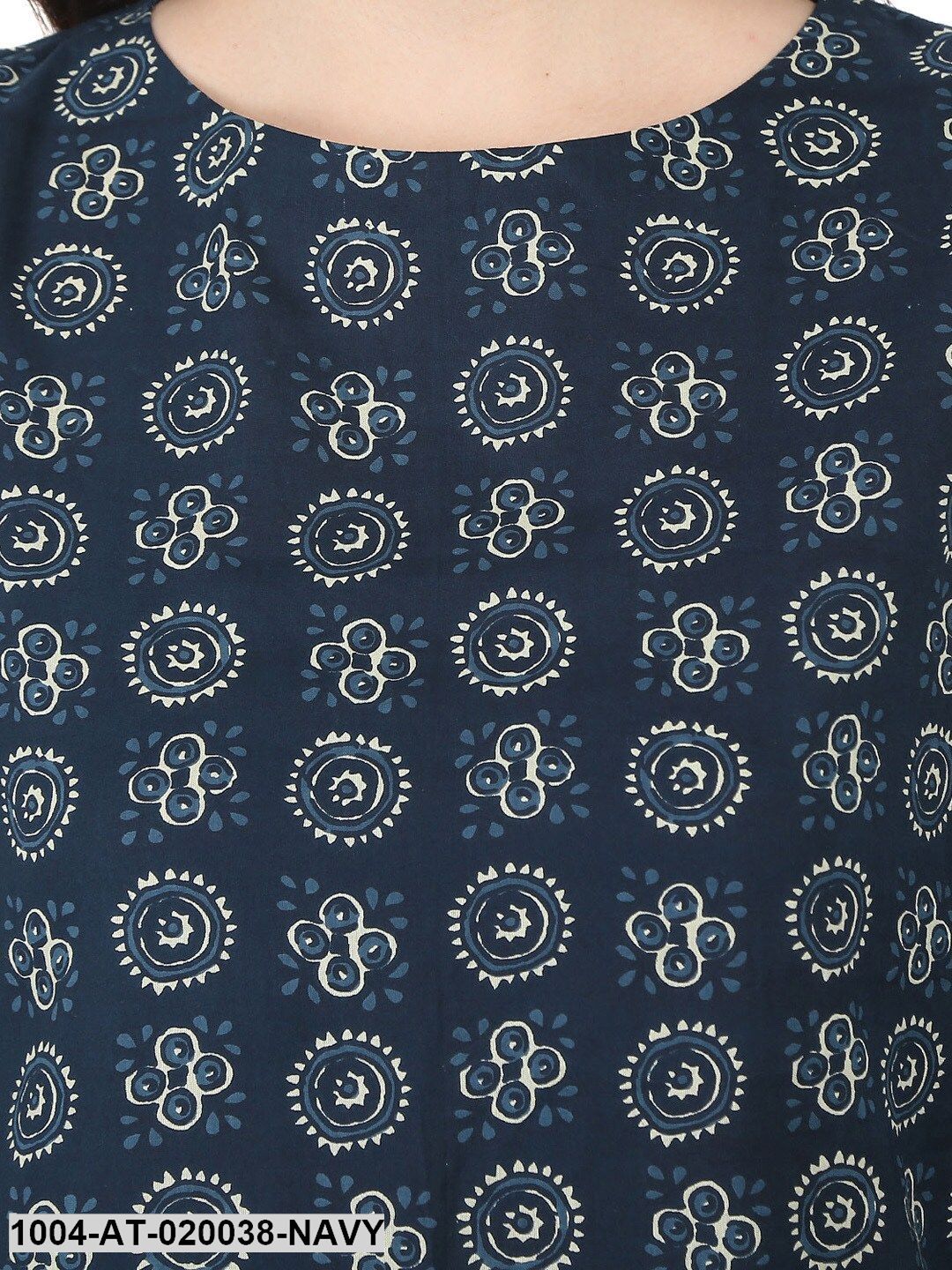 Navy Printed A-Line Kurta