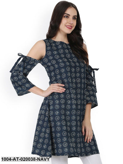 Navy Printed A-Line Kurta