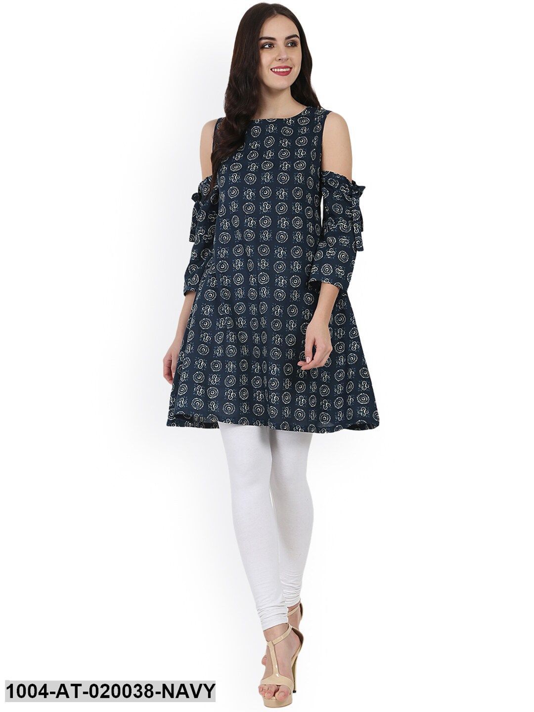 Navy Printed A-Line Kurta