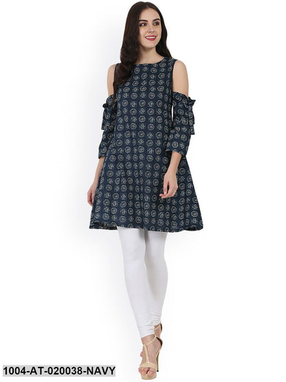 Navy Printed A-Line Kurta