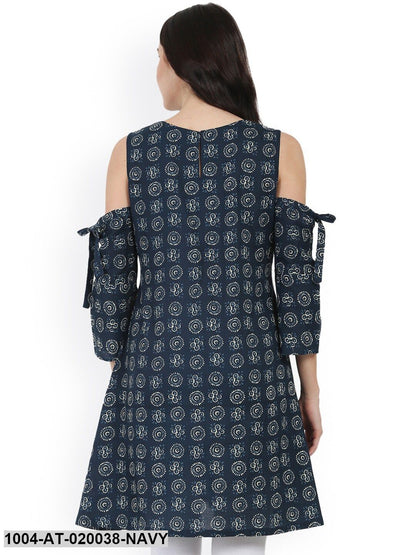 Navy Printed A-Line Kurta
