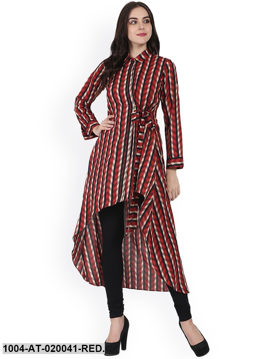 Red & Black Printed A-Line Kurta