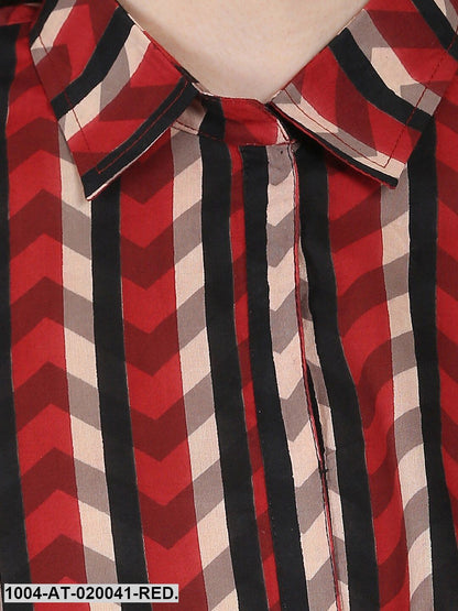 Red & Black Printed A-Line Kurta