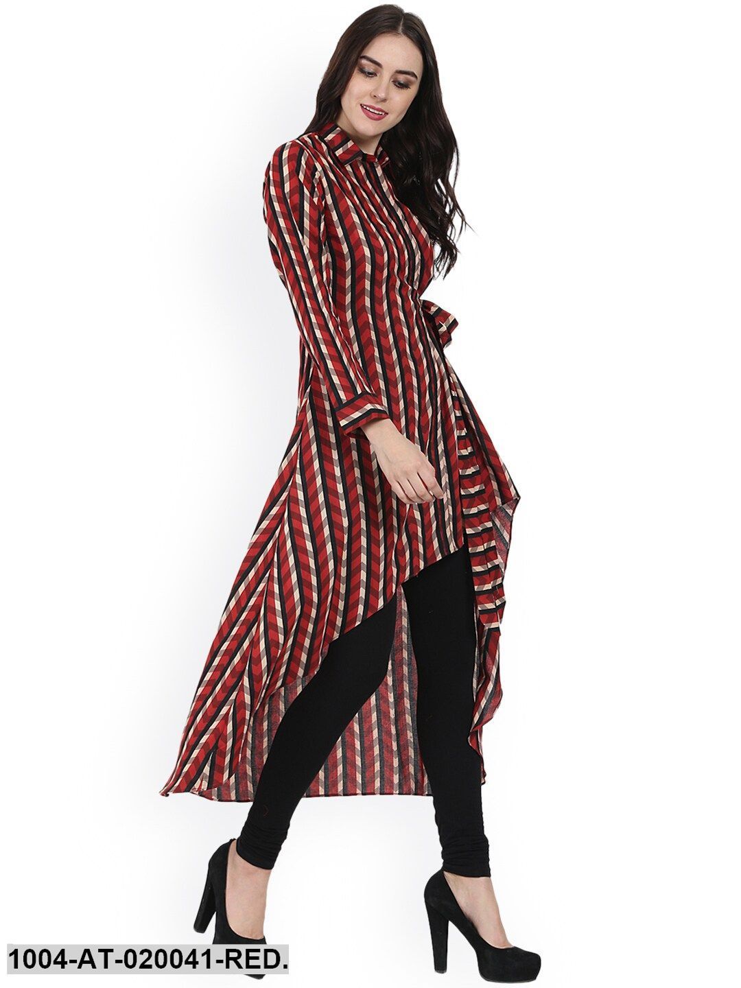 Red & Black Printed A-Line Kurta