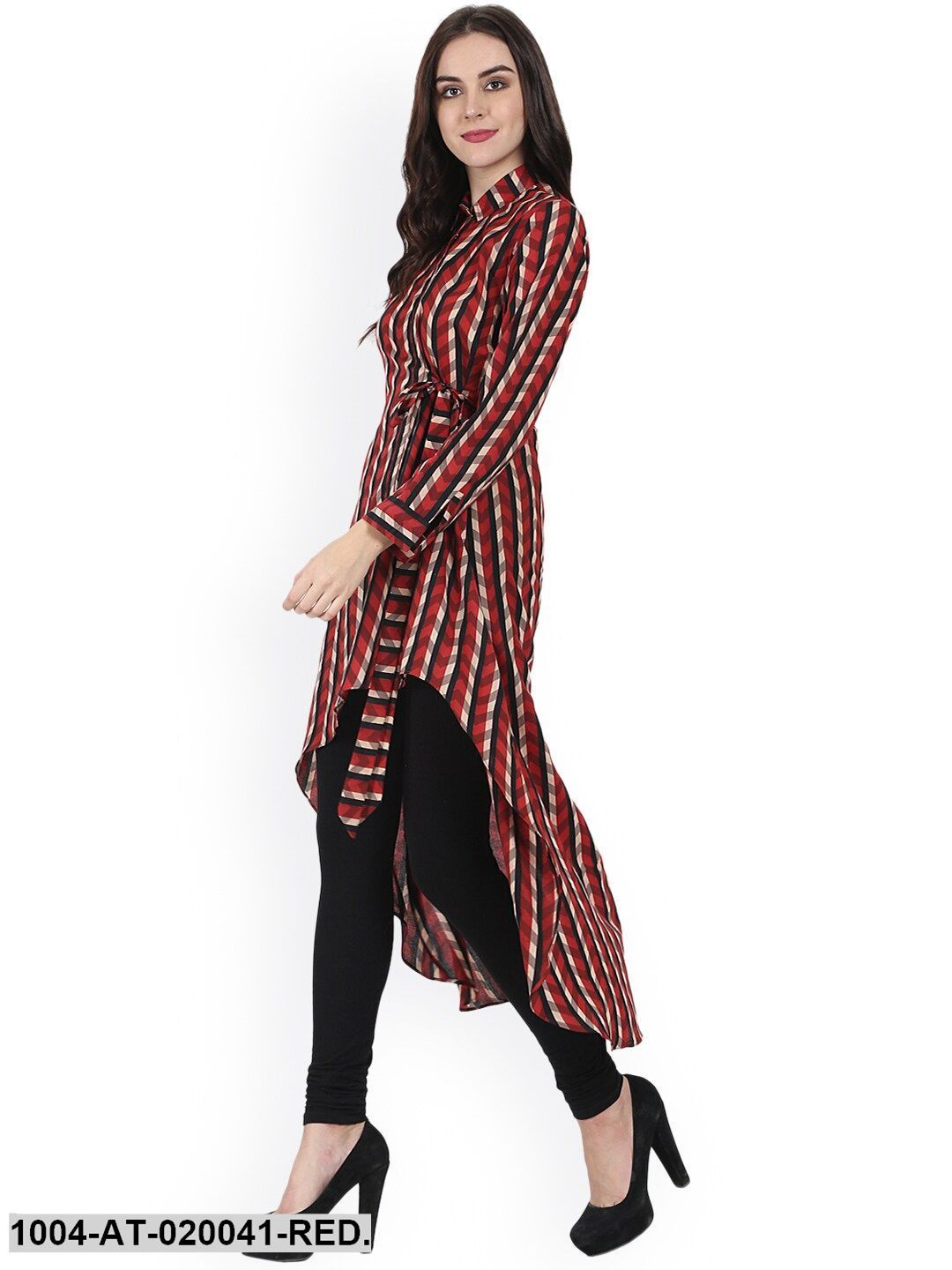 Red & Black Printed A-Line Kurta