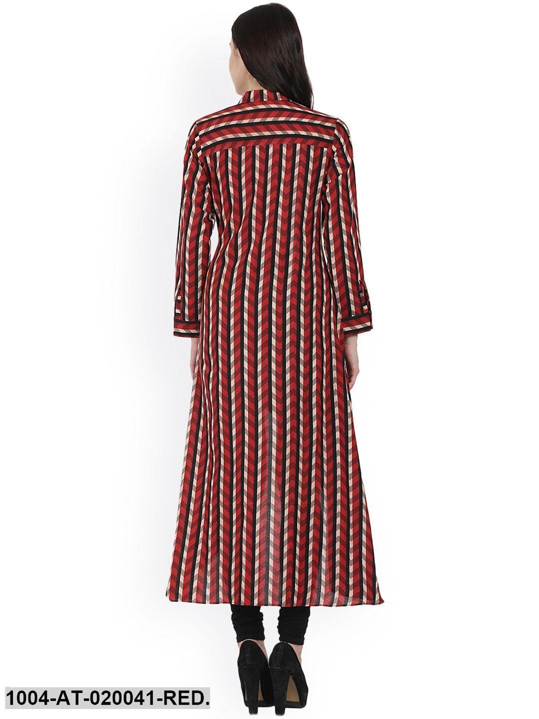 Red & Black Printed A-Line Kurta