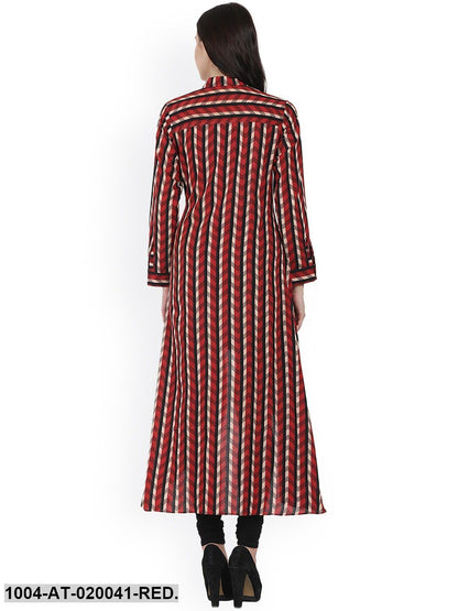 Red & Black Printed A-Line Kurta
