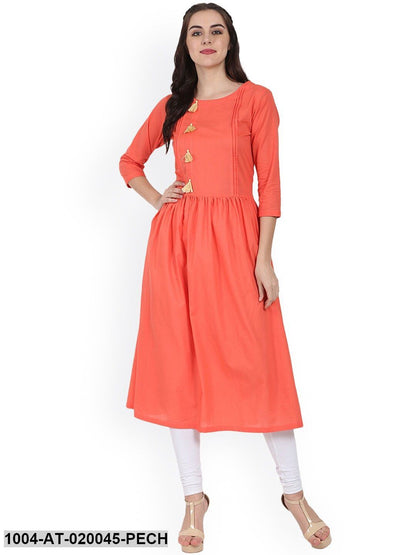 Peach-Coloured Solid A-Line Kurta