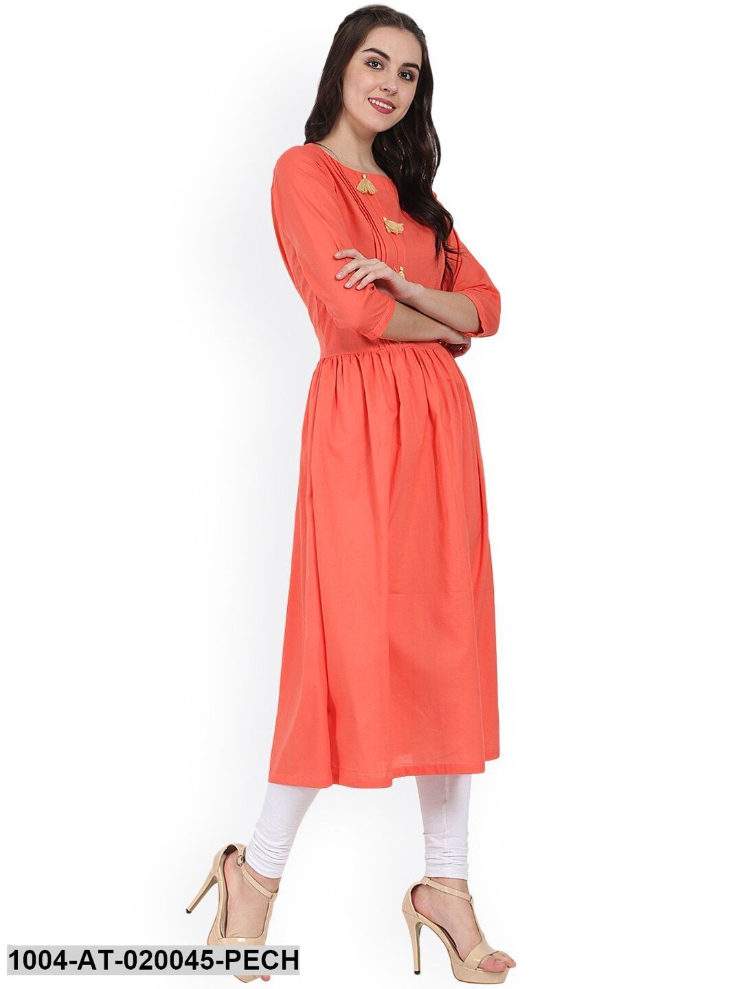 Peach-Coloured Solid A-Line Kurta