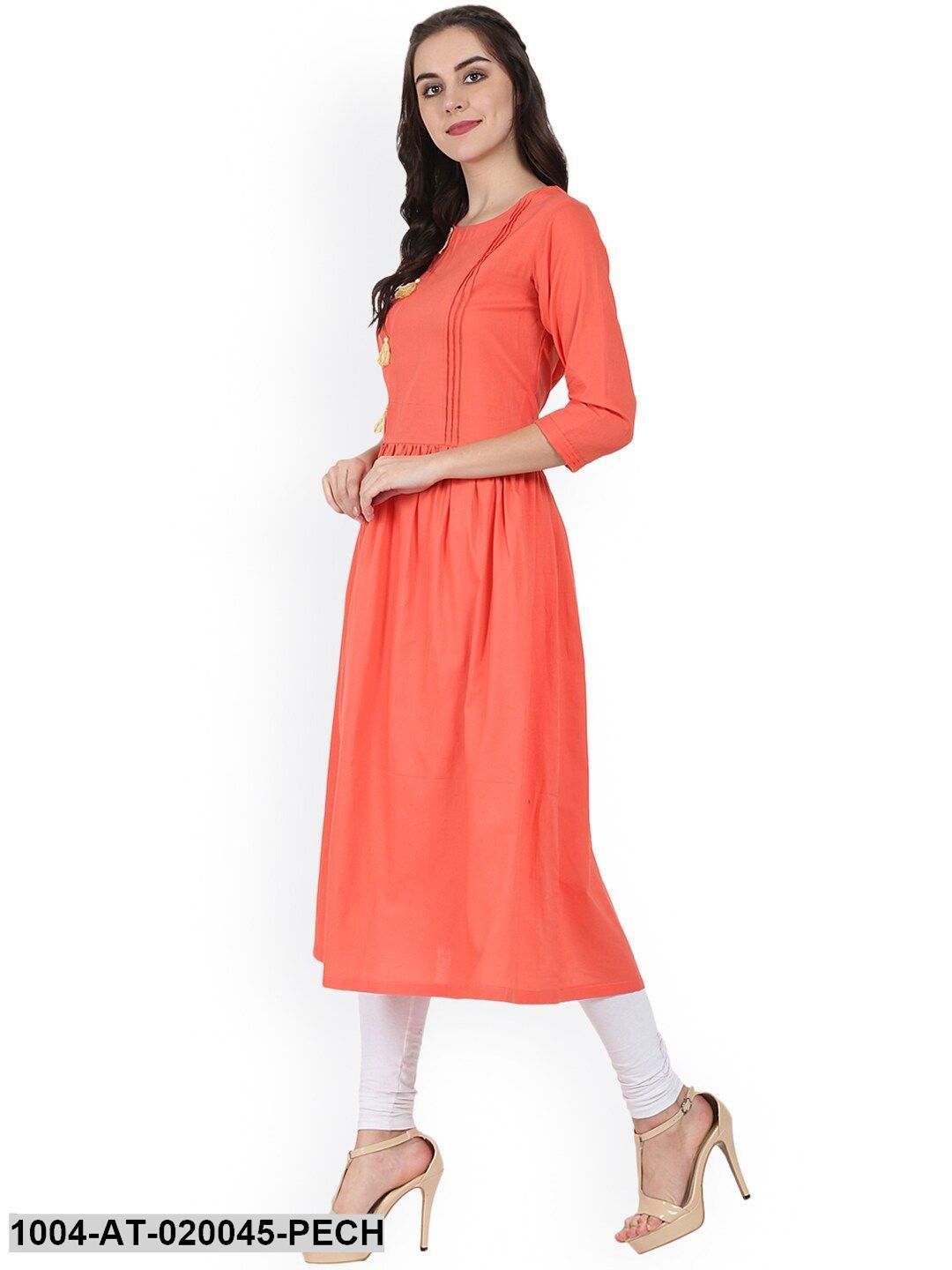 Peach-Coloured Solid A-Line Kurta