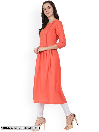 Peach-Coloured Solid A-Line Kurta