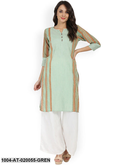 Green Printed Straight Kurta