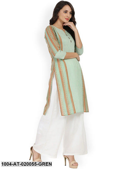Green Printed Straight Kurta