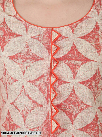 Peach-Coloured Printed A-Line Kurta