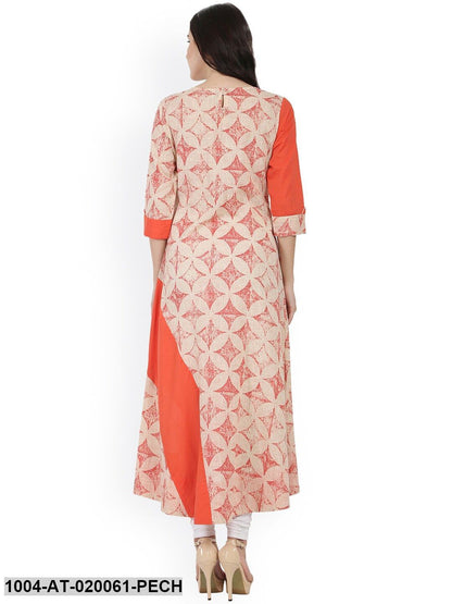 Peach-Coloured Printed A-Line Kurta