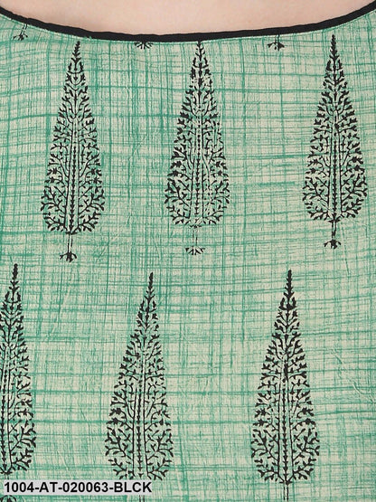 Black & Green Block Print A-Line Kurta