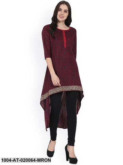 Maroon Striped A-Line Kurta