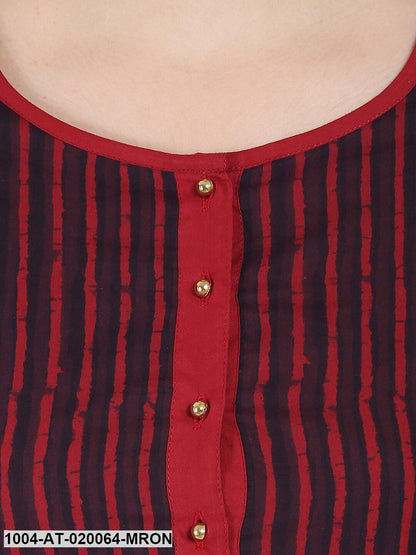 Maroon Striped A-Line Kurta