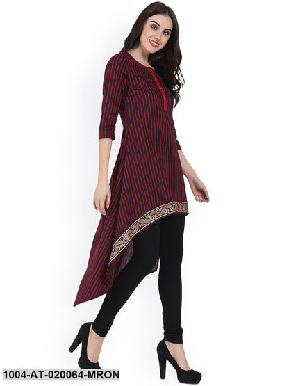Maroon Striped A-Line Kurta