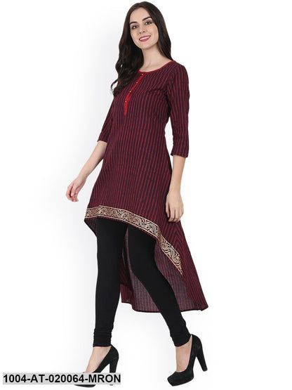 Maroon Striped A-Line Kurta