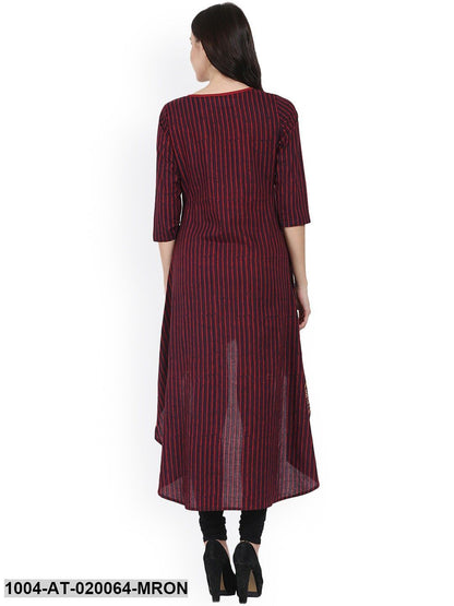 Maroon Striped A-Line Kurta