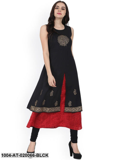 Black Printed A-Line Kurta