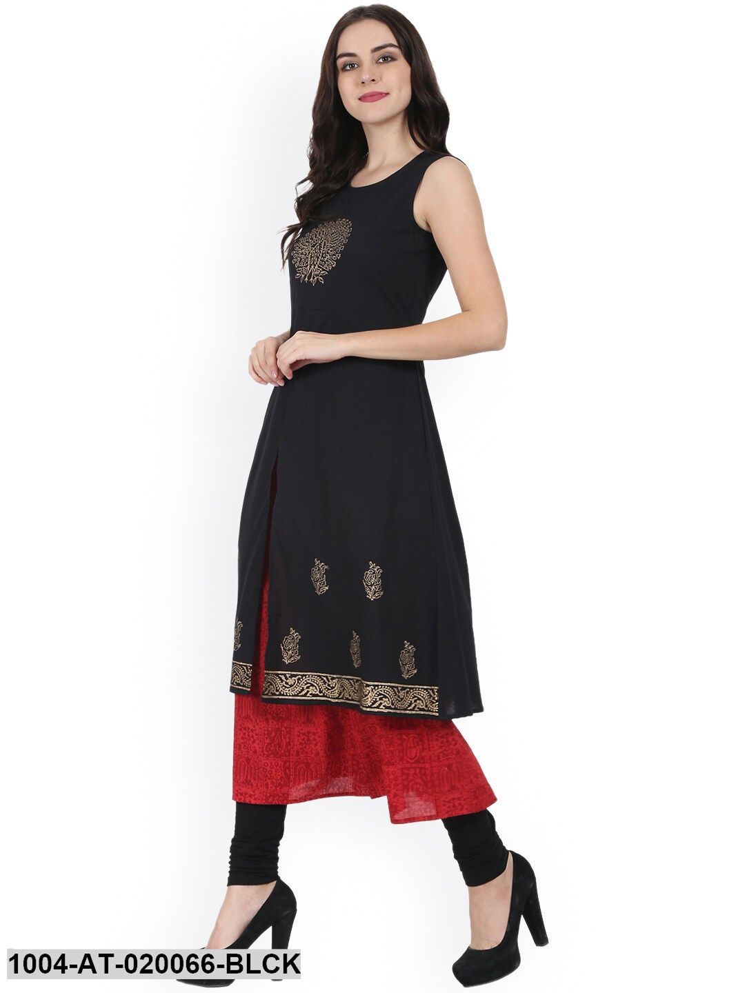 Black Printed A-Line Kurta