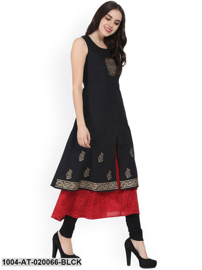Black Printed A-Line Kurta