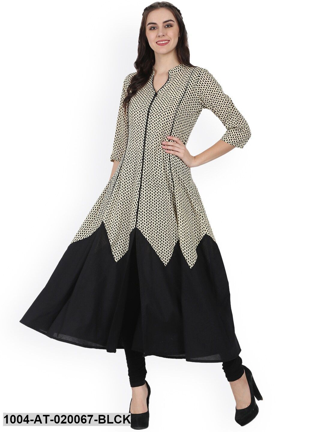 Black Printed A-Line Kurta