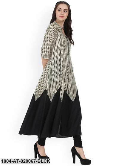 Black Printed A-Line Kurta