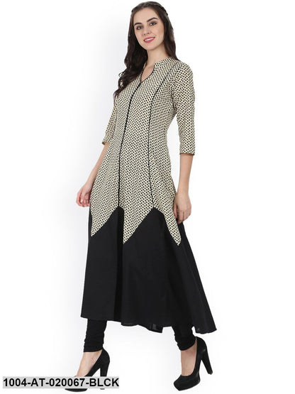 Black Printed A-Line Kurta