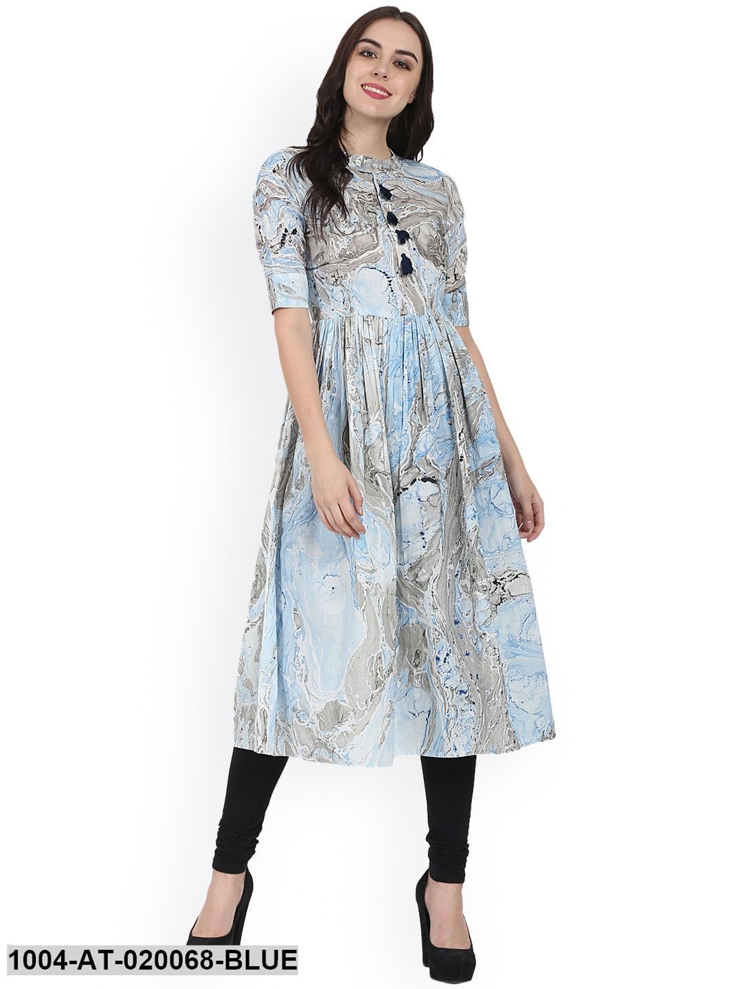 Blue Printed Anarkali Kurta