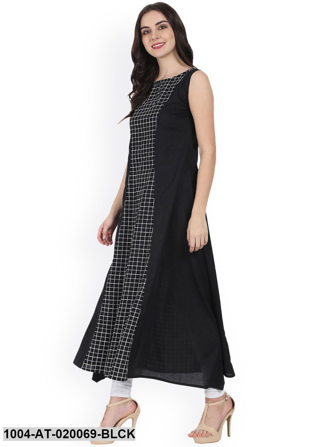 Black Printed A-Line Kurta