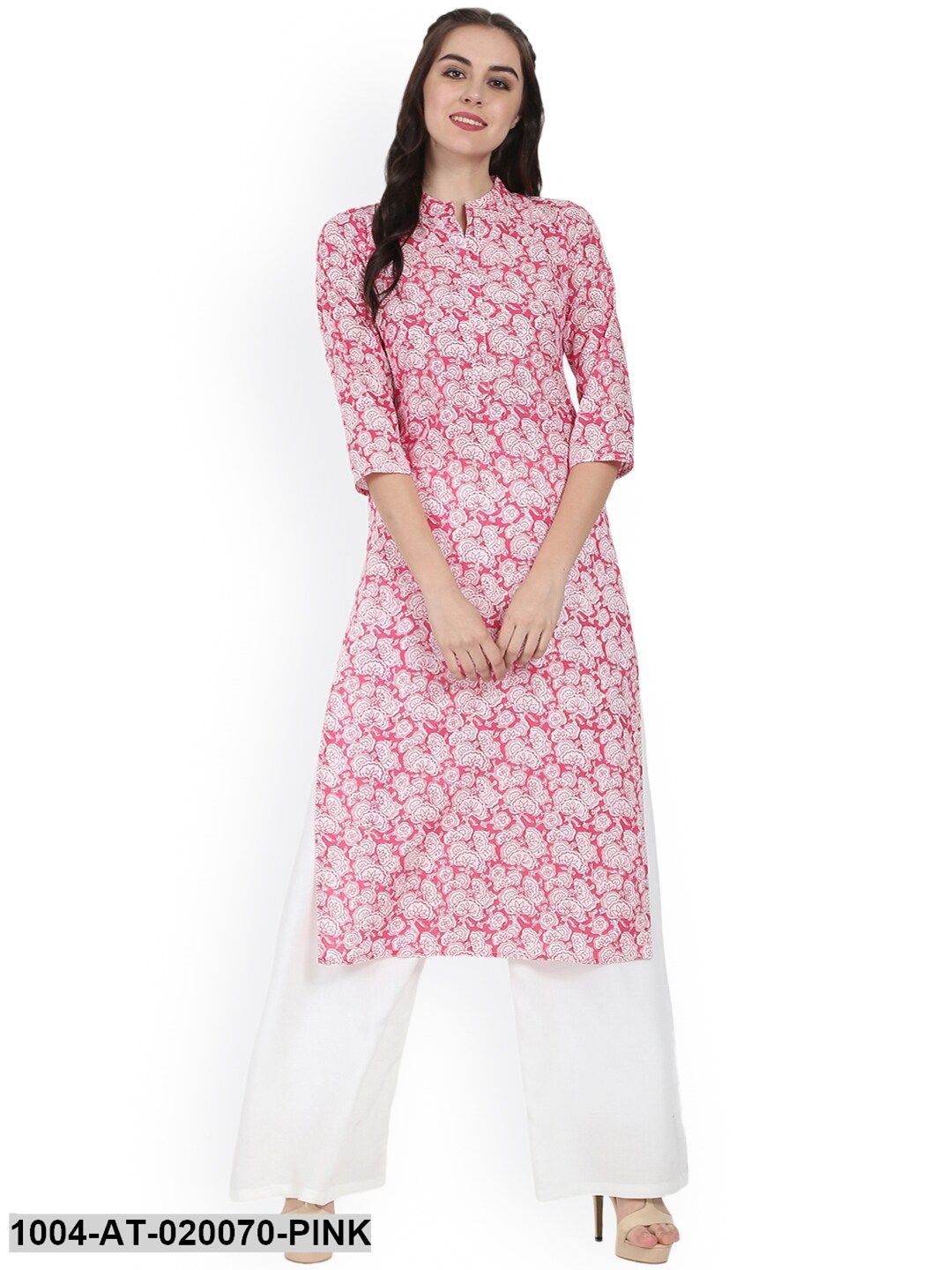Pink Printed Straight Kurta