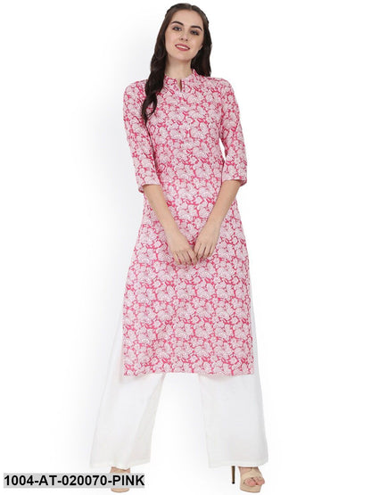 Pink Printed Straight Kurta