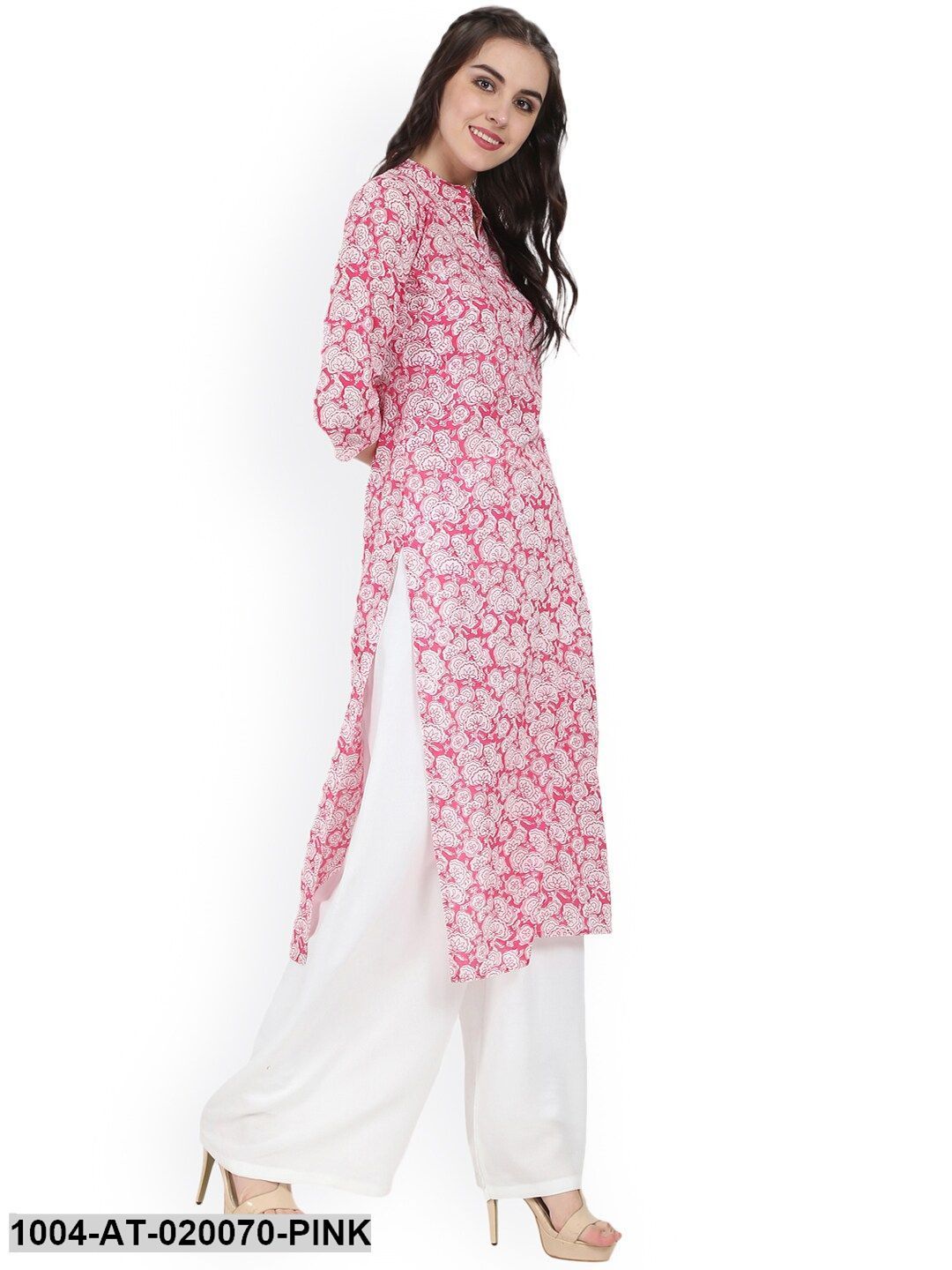 Pink Printed Straight Kurta