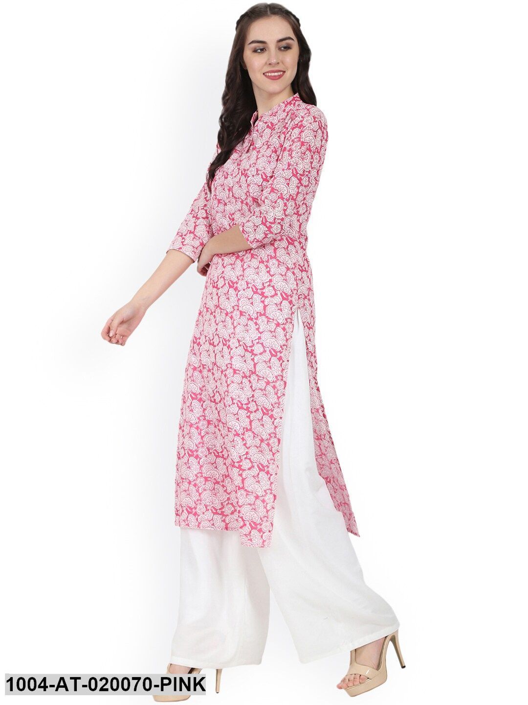 Pink Printed Straight Kurta