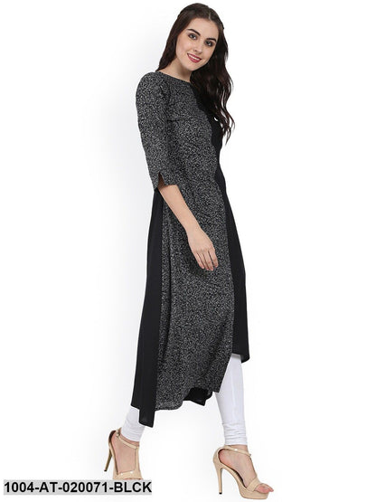 Black & Grey Printed A-Line Kurta