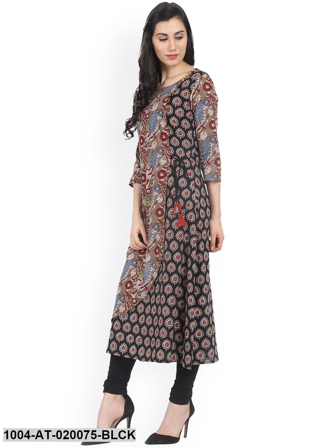 Black Printed A-Line Kurta