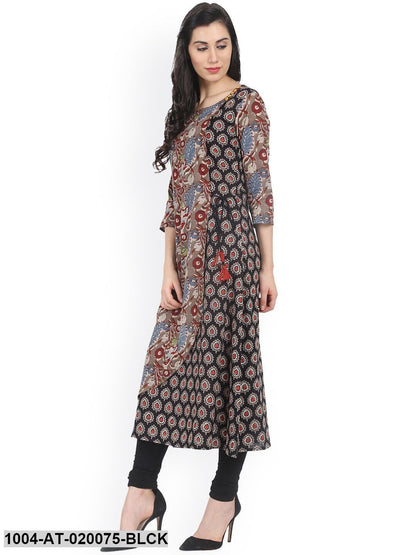 Black Printed A-Line Kurta