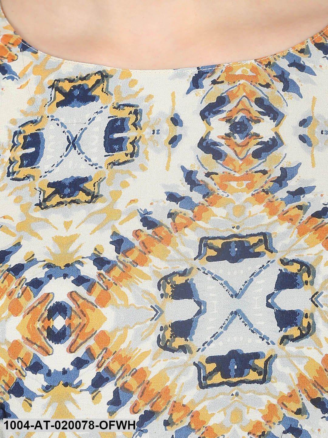 Off-White & Orange Printed Straight Kurta