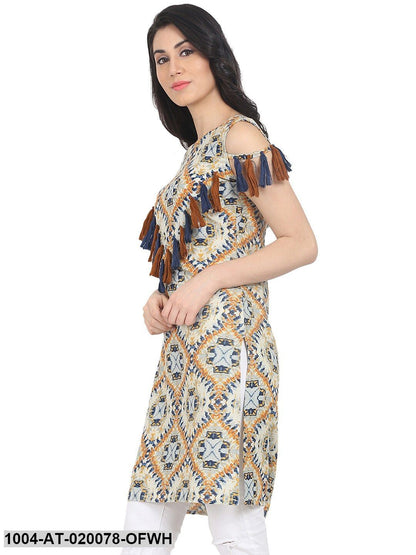 Off-White & Orange Printed Straight Kurta